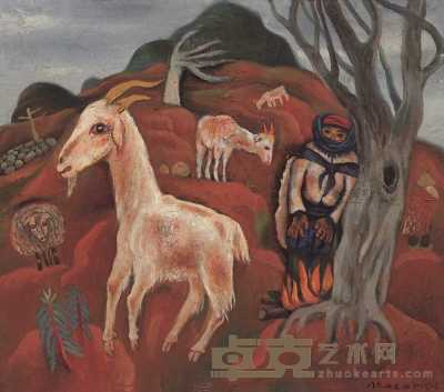 毛旭辉 1986年作 牧羊女与白山羊 86×90.5cm